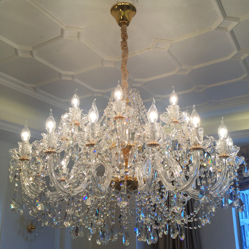 Beveled K9 Crystal Clear Hanging Ceiling Lights Classic Candelabra Ceiling Lamp for Living Room