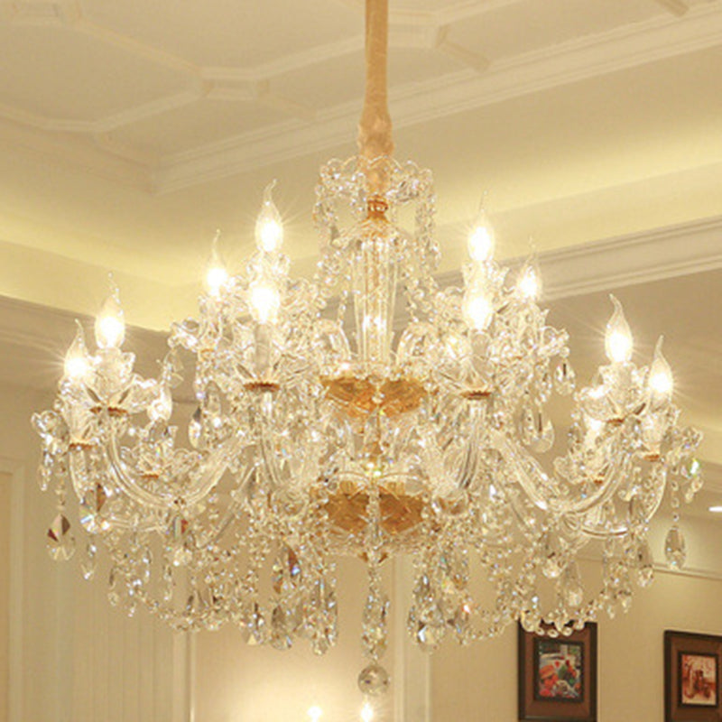 Beveled K9 Crystal Clear Hanging Ceiling Lights Classic Candelabra Ceiling Lamp for Living Room