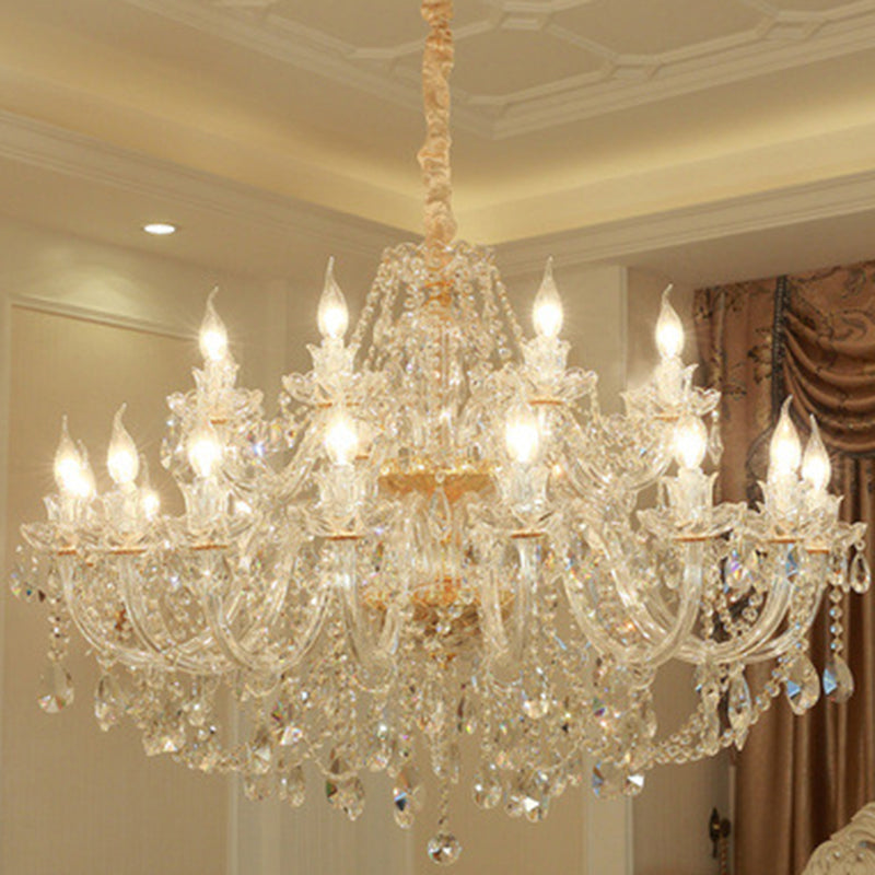 Beveled K9 Crystal Clear Hanging Ceiling Lights Classic Candelabra Ceiling Lamp for Living Room