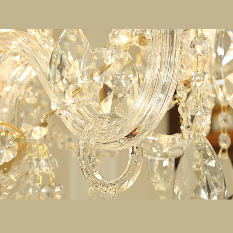 Beveled K9 Crystal Clear Hanging Ceiling Lights Classic Candelabra Ceiling Lamp for Living Room