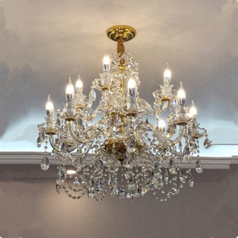 Beveled K9 Crystal Clear Hanging Ceiling Lights Classic Candelabra Ceiling Lamp for Living Room