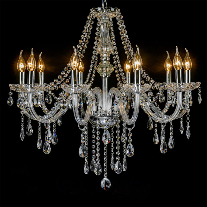 Clear Beveled K9 Crystal Chandelier Light European Style Candlestick Suspended Lighting Fixture