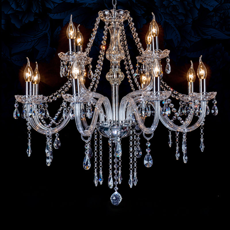 Clear Beveled K9 Crystal Chandelier Light European Style Candlestick Suspended Lighting Fixture