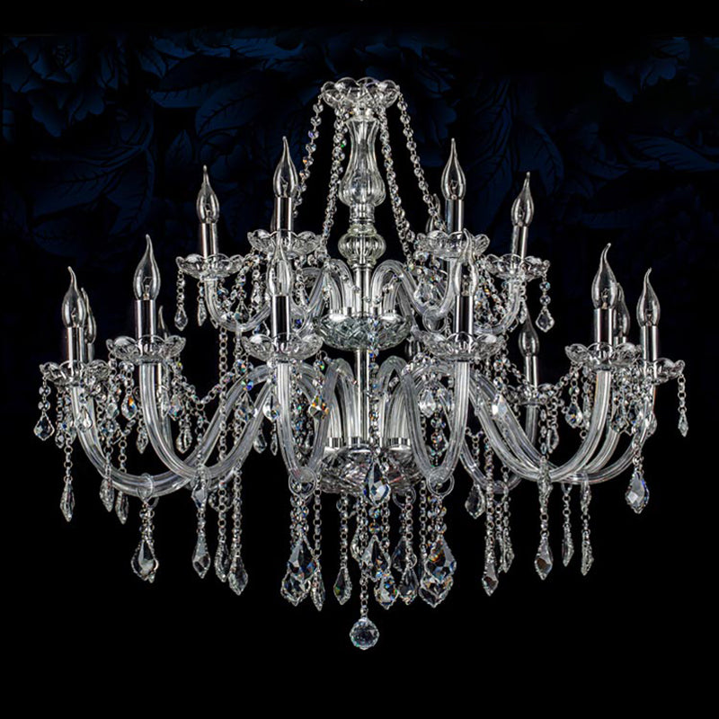 Clear Beveled K9 Crystal Chandelier Light European Style Candlestick Suspended Lighting Fixture