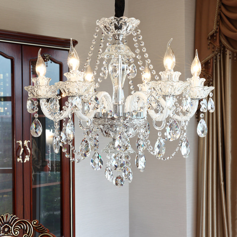 Clear Beveled K9 Crystal Ceiling Hung Fixtures Candlestick Traditional Style Chandelier Lamp