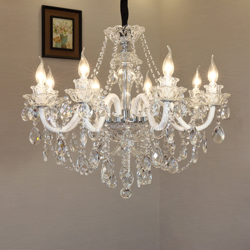 Clear Beveled K9 Crystal Ceiling Hung Fixtures Candlestick Traditional Style Chandelier Lamp