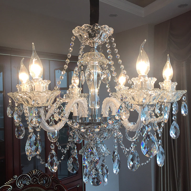 Clear Beveled K9 Crystal Ceiling Hung Fixtures Candlestick Traditional Style Chandelier Lamp