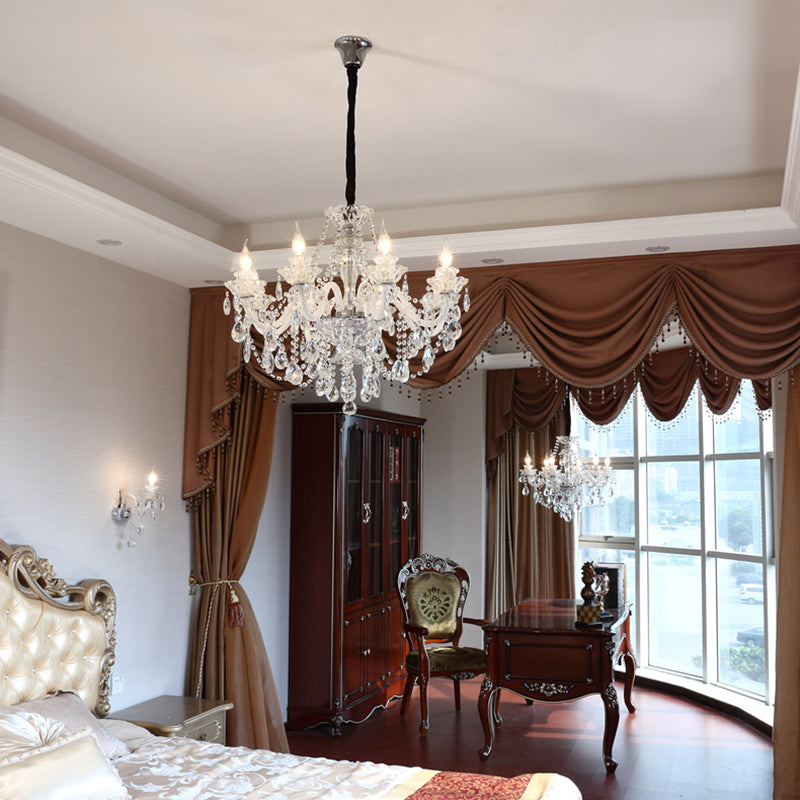 Clear Beveled K9 Crystal Ceiling Hung Fixtures Candlestick Traditional Style Chandelier Lamp