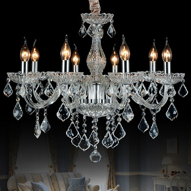 Traditional Beveled K9 Crystal Ceiling Pendant Light Candlestick Suspension Lighting for Living Room