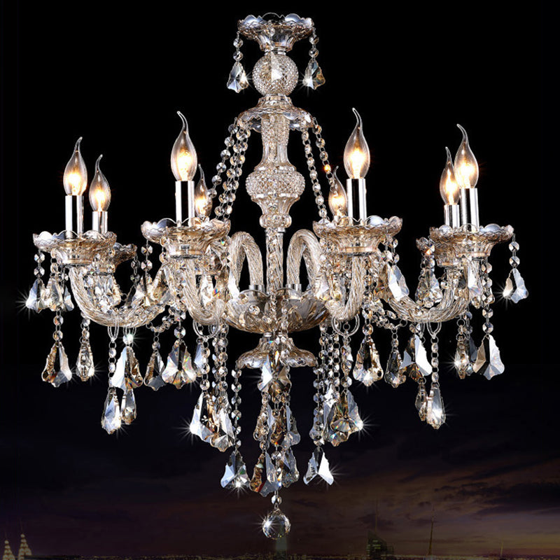 Traditional Beveled K9 Crystal Ceiling Pendant Light Candlestick Suspension Lighting for Living Room