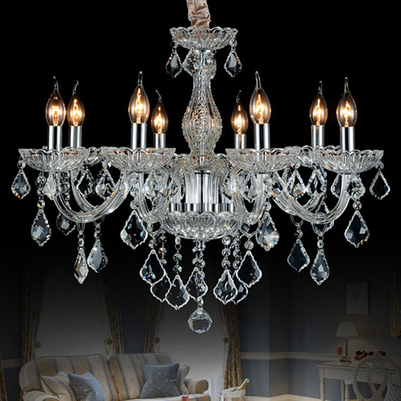 Traditional Beveled K9 Crystal Ceiling Pendant Light Candlestick Suspension Lighting for Living Room