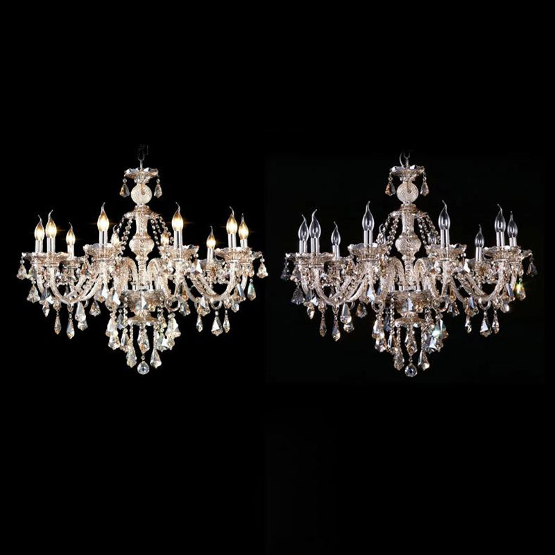 Traditional Beveled K9 Crystal Ceiling Pendant Light Candlestick Suspension Lighting for Living Room
