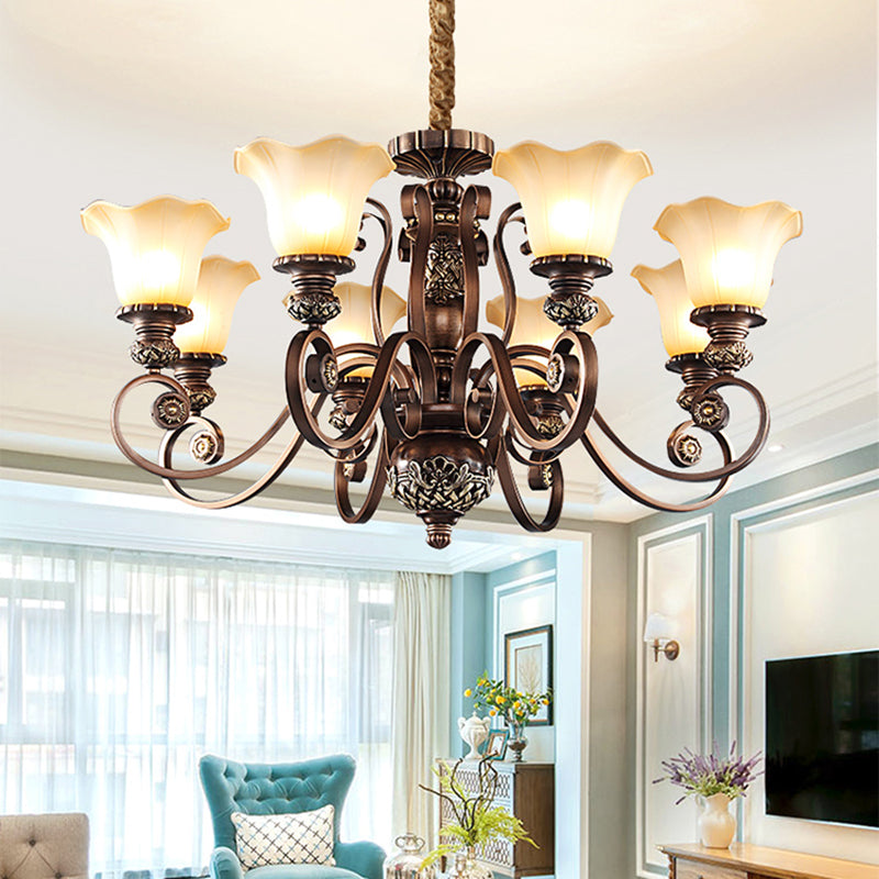 Bell Frosted Glass Chandelier Pendant Light Vintage Living Room Suspended Lighting Fixture
