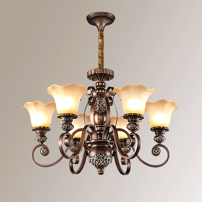 Bell Frosted Glass Chandelier Pendant Light Vintage Living Room Suspended Lighting Fixture