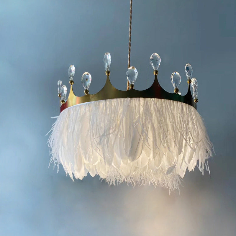 Crown Feather Chandelier Pendant Light Modern Bedroom Suspended Lighting Fixture