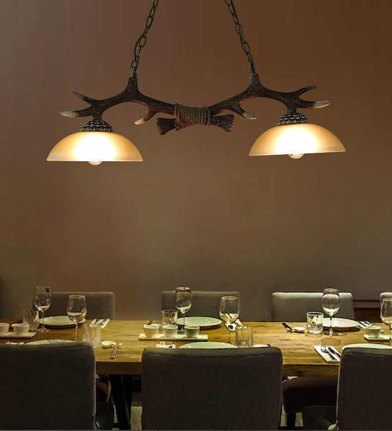 Wood 2 Lights Chandelier Light Fixtures Deer Antler Cottage Chandelier Lighting for Bar