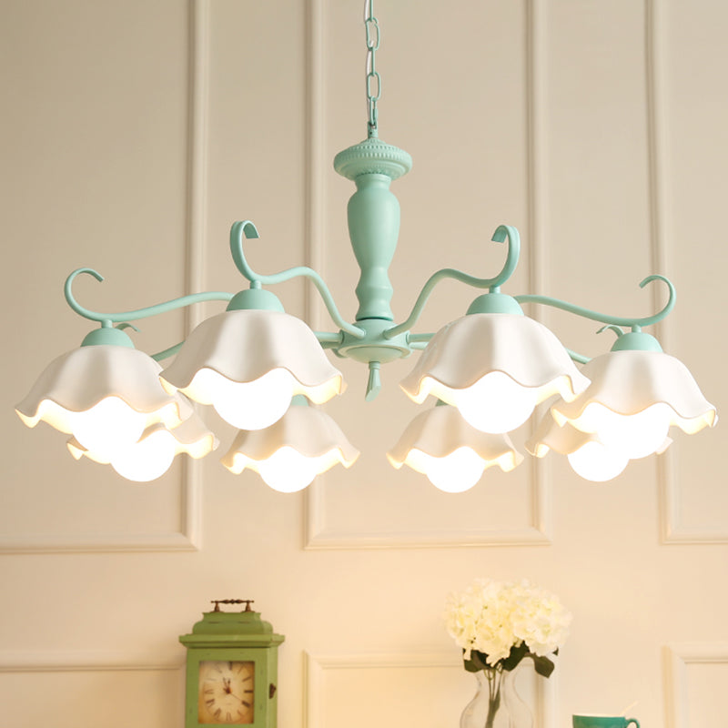 Modern Macaron Style 8-ligths Chandelier Lamp Flower Shade Simplicity Pendant Light for Bedroom