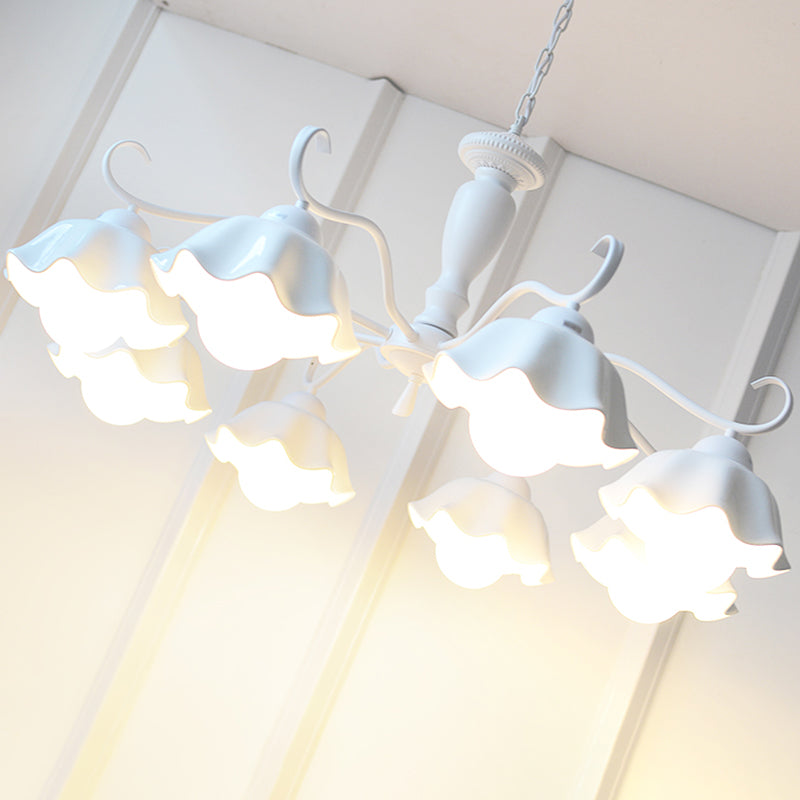 Modern Macaron Style 8-ligths Chandelier Lamp Flower Shade Simplicity Pendant Light for Bedroom
