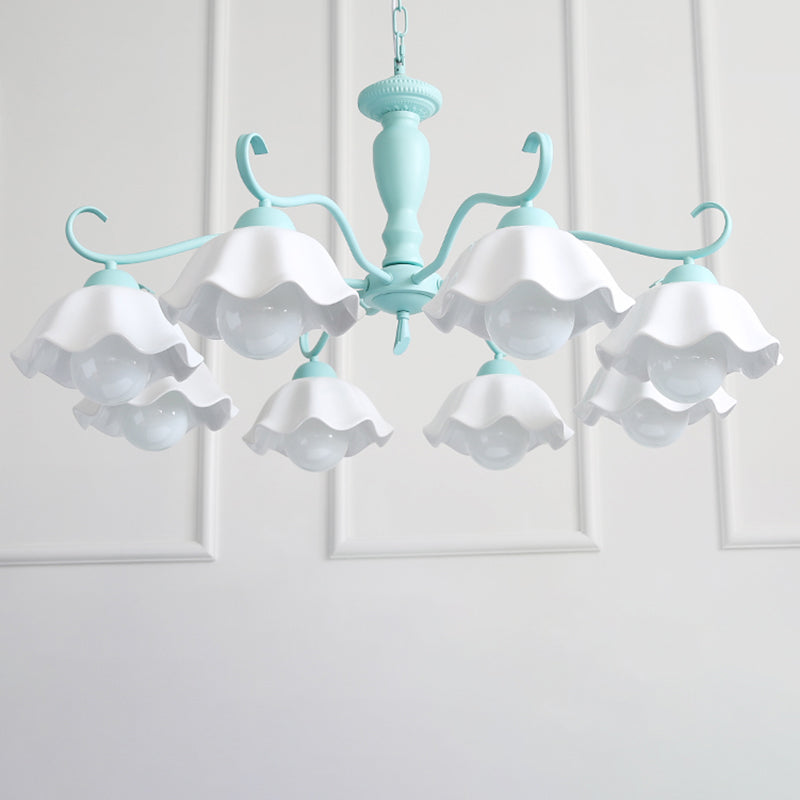 Modern Macaron Style 8-ligths Chandelier Lamp Flower Shade Simplicity Pendant Light for Bedroom