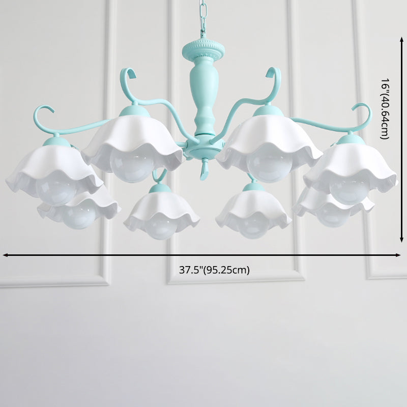Modern Macaron Style 8-ligths Chandelier Lamp Flower Shade Simplicity Pendant Light for Bedroom