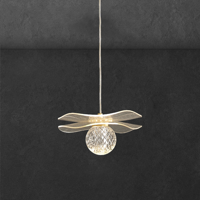 Acrylic Lotus Shaped Suspension Lamp Artistic Minimalist Brass LED Hanging Light for Bedroom