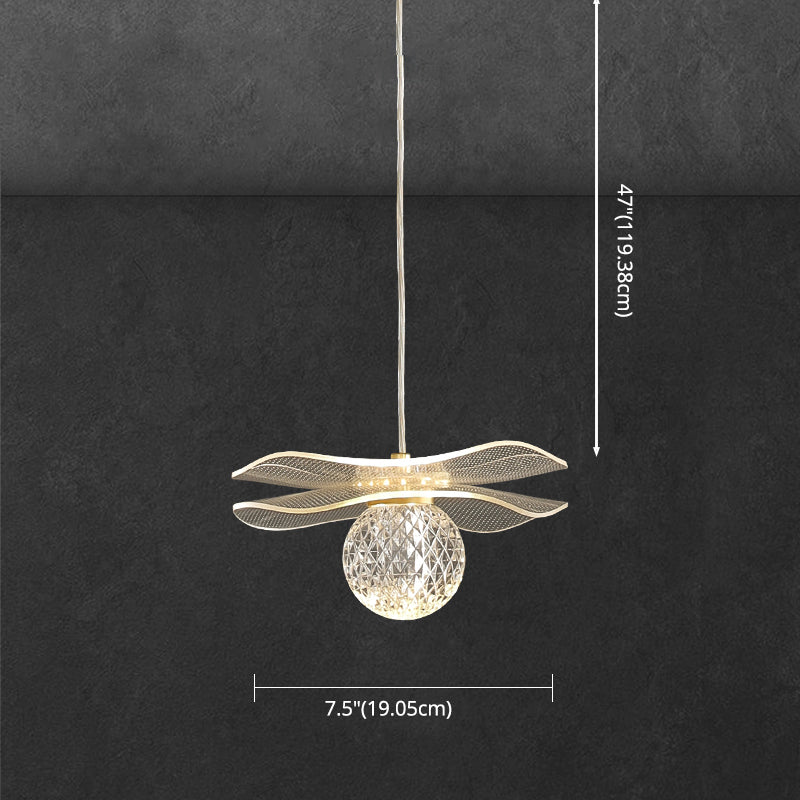 Acrylic Lotus Shaped Suspension Lamp Artistic Minimalist Brass LED Hanging Light for Bedroom