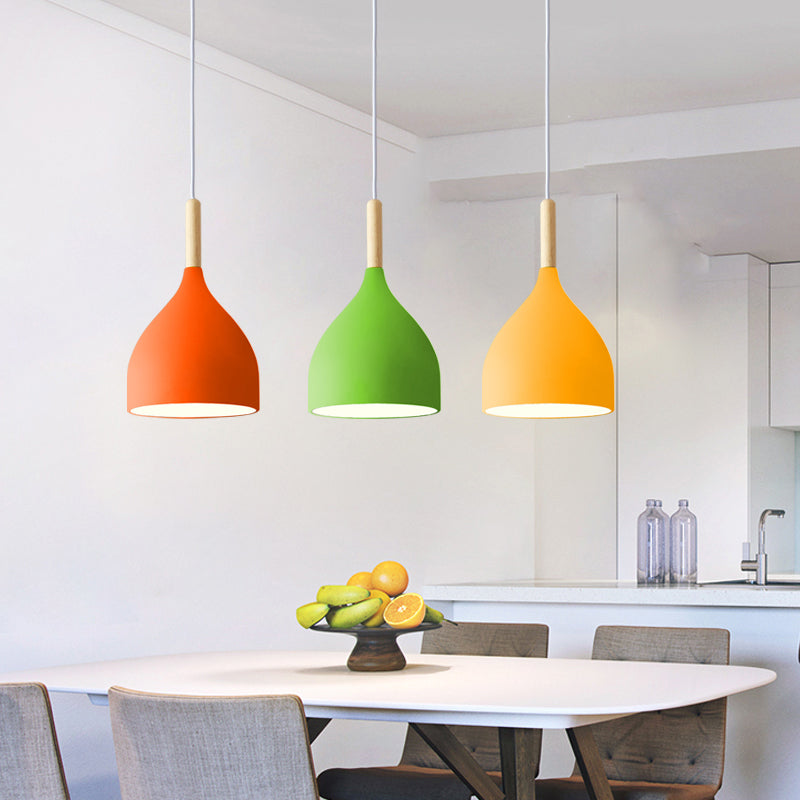 Macaron Water Drop Shaped Pendant Metallic 1-Light Dinner Suspended Lighting Fixture