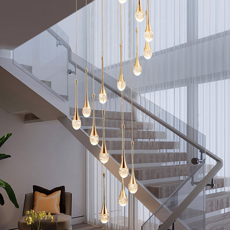 Crystal Rain Shaped Suspension Light Modern Gold LED Pendant Light for Duplex House