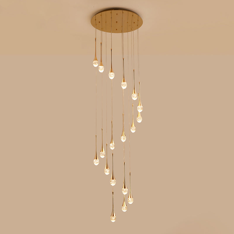 Crystal Rain Shaped Suspension Light Modern Gold LED Pendant Light for Duplex House