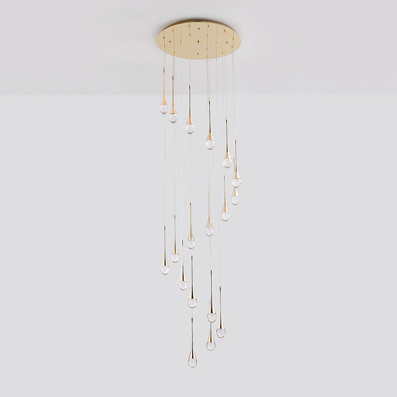 Crystal Rain Shaped Suspension Light Modern Gold LED Pendant Light for Duplex House