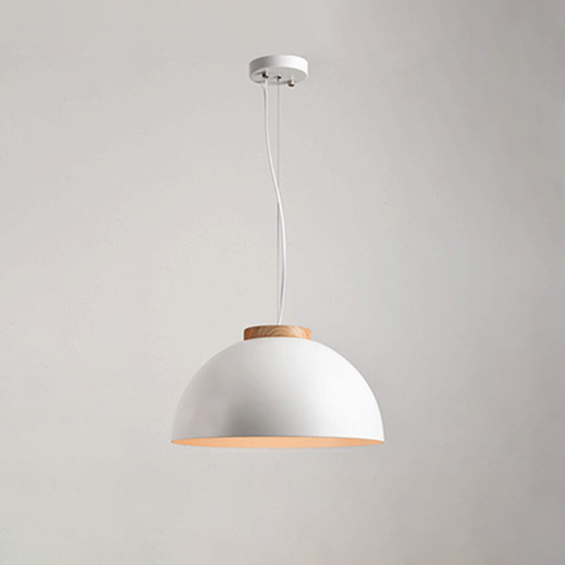 Domed Metal Pendant Lighting Nordic 1-Light White Ceiling Suspension Lamp for Restaurant