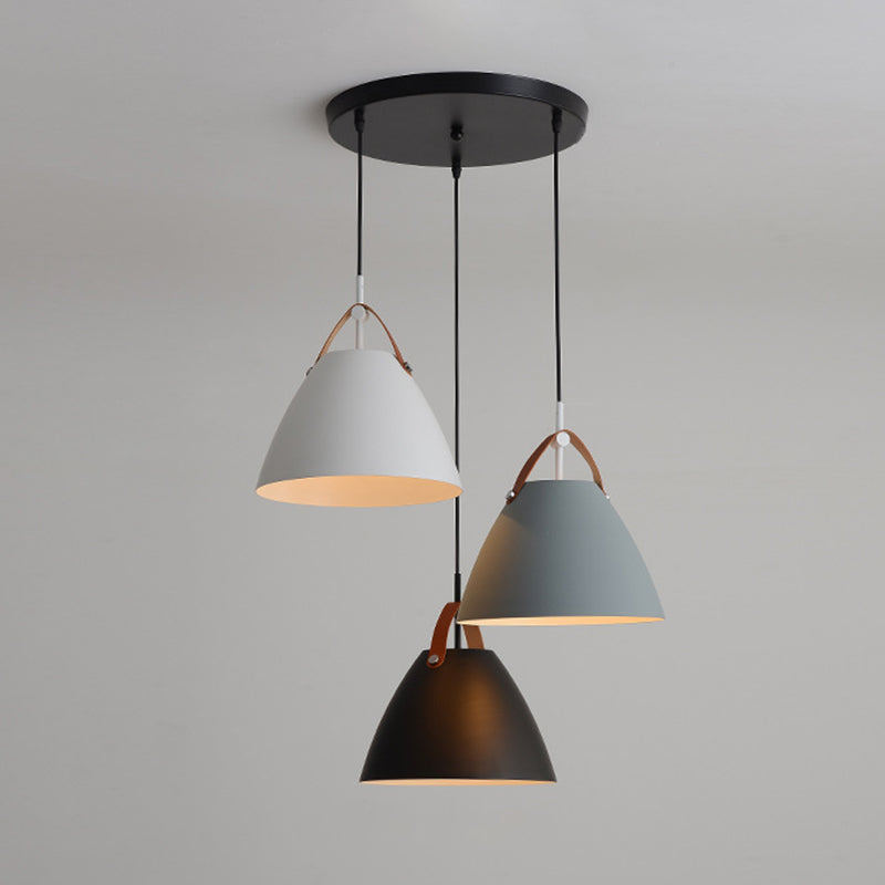 Conical Dining Room Suspension Lamp Metal 3 Heads Nordic Pendant Light in Black-Grey-White