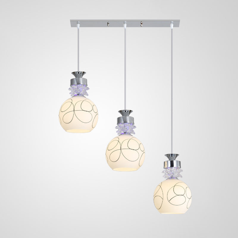 Witglas schaduw 3 lichten hanglampverlichting moderne chroom afwerking plafondarmatuur voor eetkamer