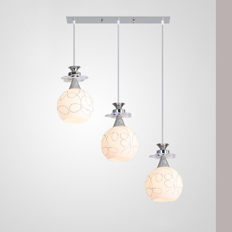 Witglas schaduw 3 lichten hanglampverlichting moderne chroom afwerking plafondarmatuur voor eetkamer