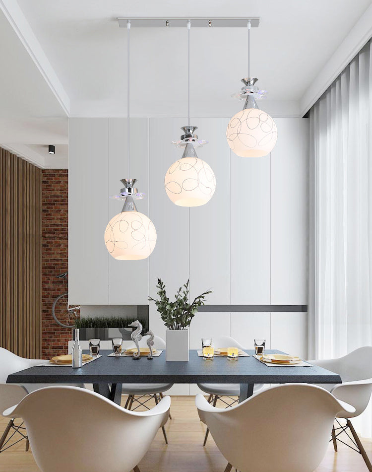 Witglas schaduw 3 lichten hanglampverlichting moderne chroom afwerking plafondarmatuur voor eetkamer