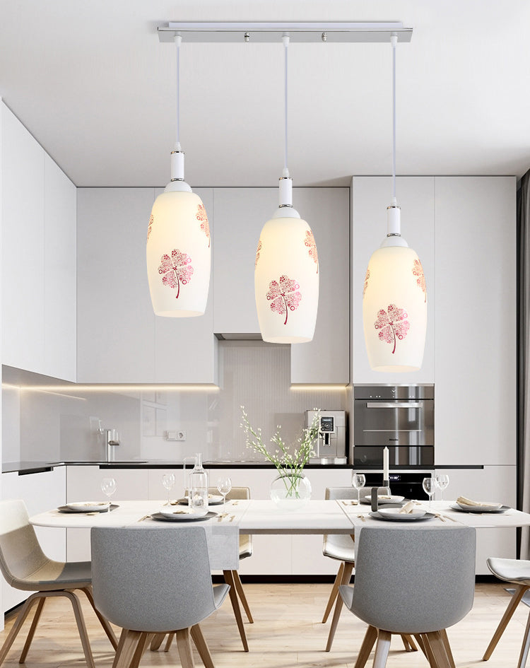 Witglas schaduw 3 lichten hanglampverlichting moderne chroom afwerking plafondarmatuur voor eetkamer