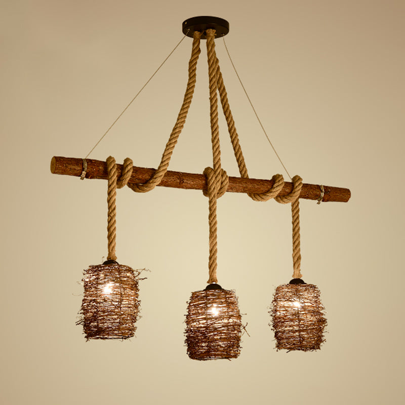 Linear Chandelier Natural Manila Rope Light Vintage Creative Shop Light Room Light