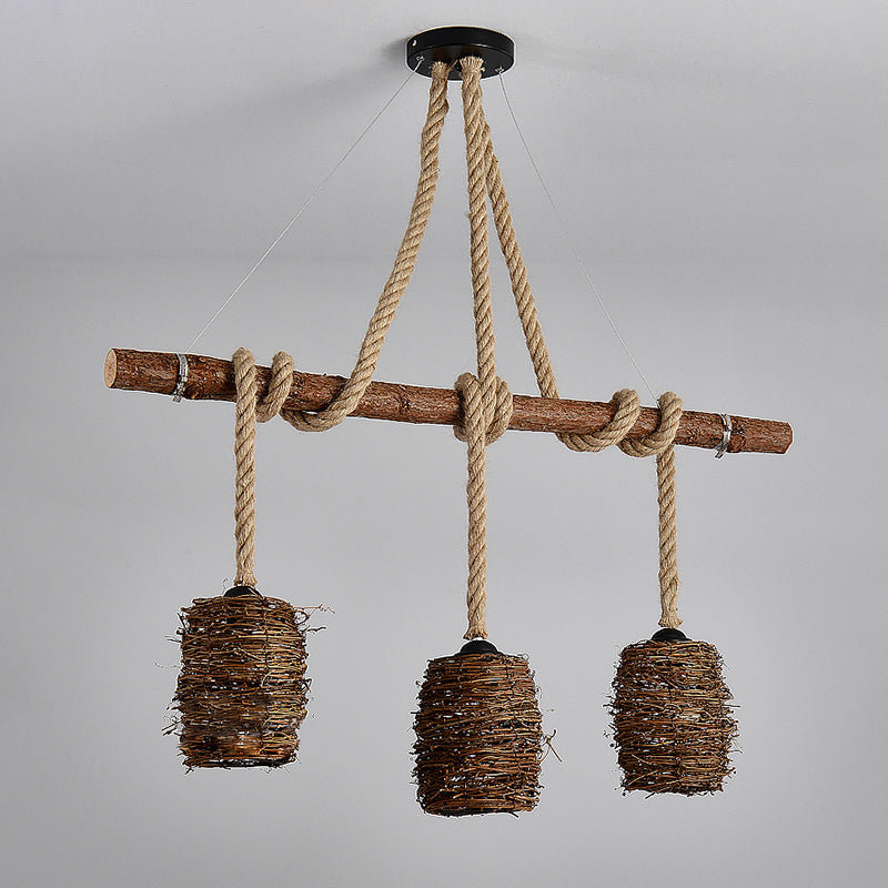 Linear Chandelier Natural Manila Rope Light Vintage Creative Shop Light Room Light