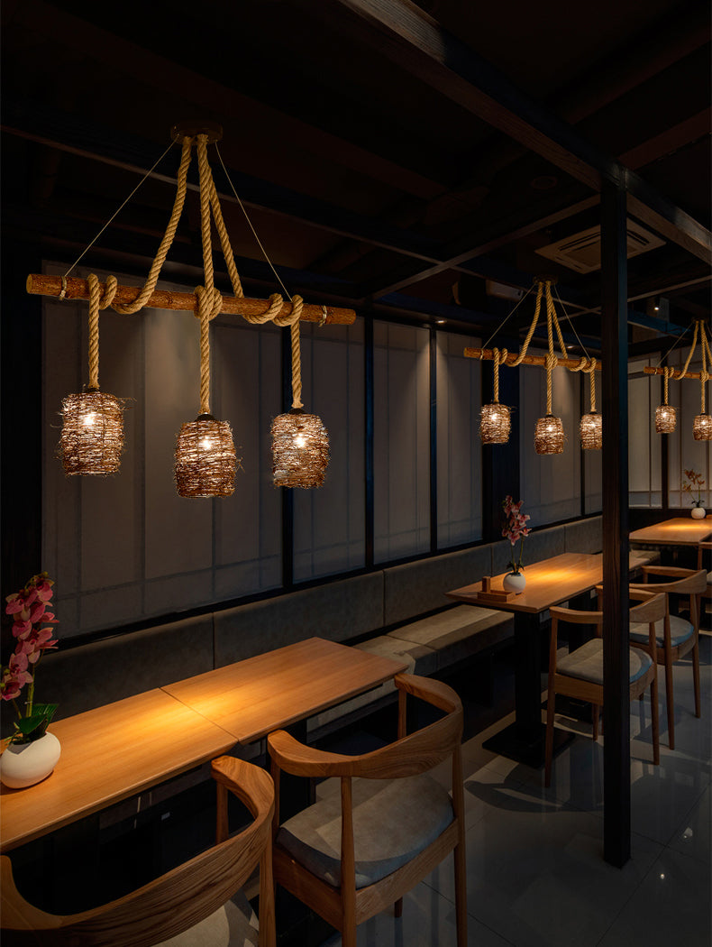 Linear Chandelier Natural Manila Rope Light Vintage Creative Shop Light Room Light