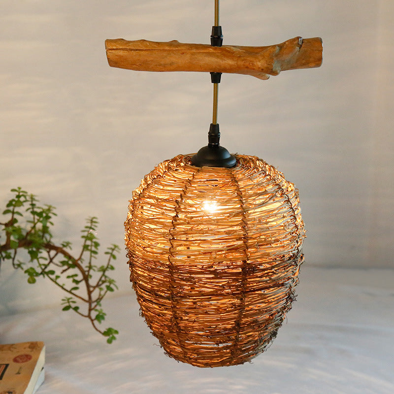 Bola de ratán Luz de lámpara Modern 1 Lámpara de colgación de color marrón claro para comedor
