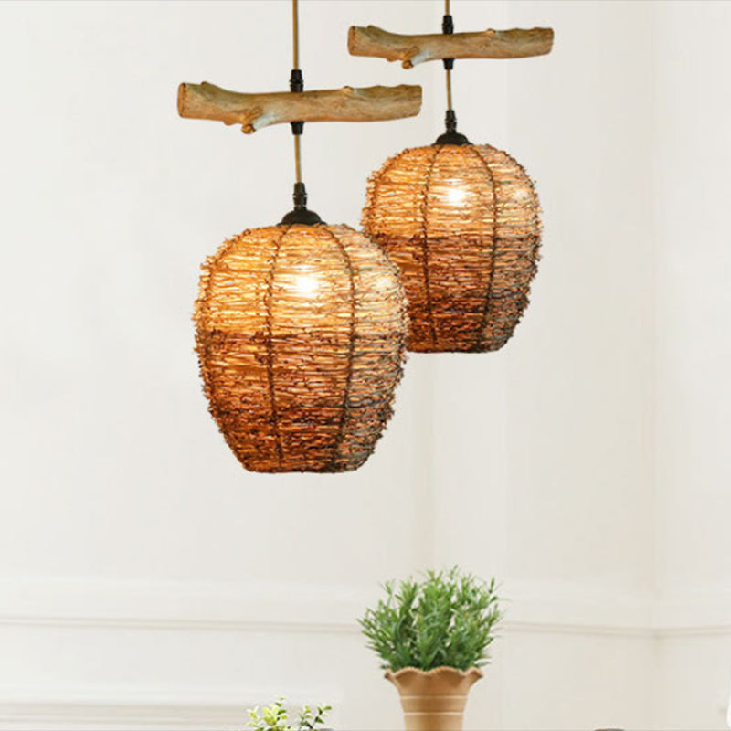 Bola de ratán Luz de lámpara Modern 1 Lámpara de colgación de color marrón claro para comedor