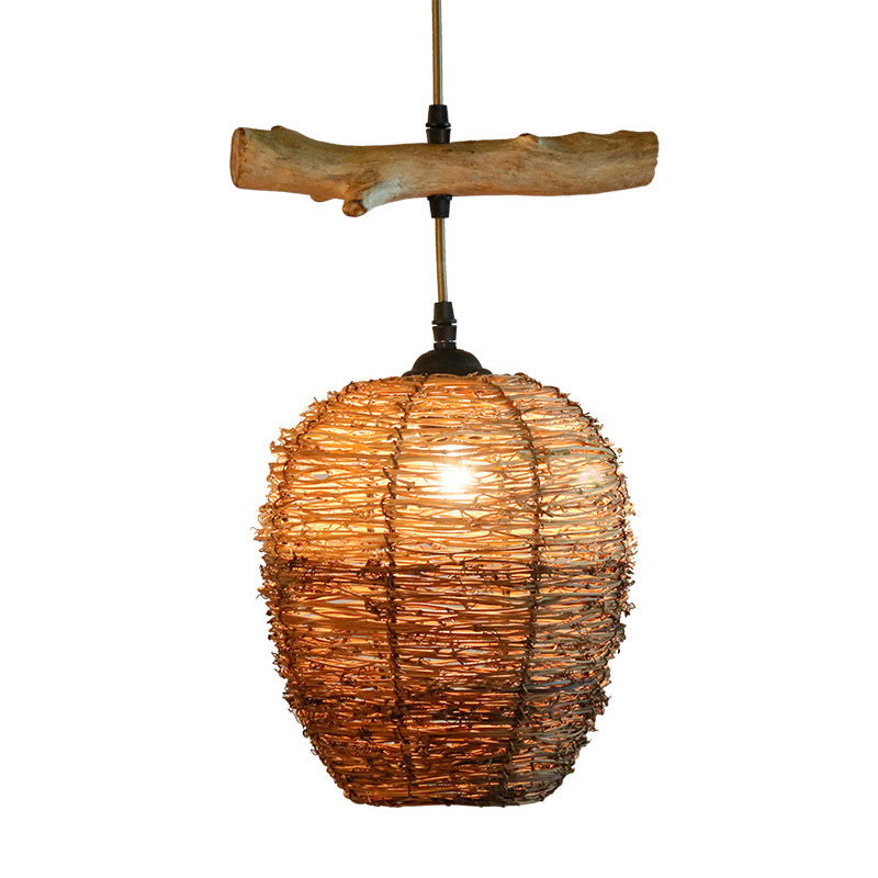 Bola de ratán Luz de lámpara Modern 1 Lámpara de colgación de color marrón claro para comedor