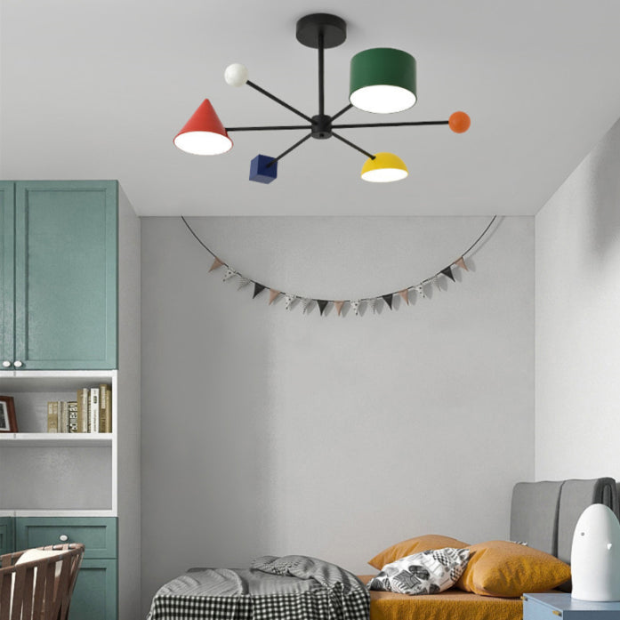 Luz colgante LED de hierro forjado Sputnik en moderna luz de techo de interior de estilo creativo con decoración de madera