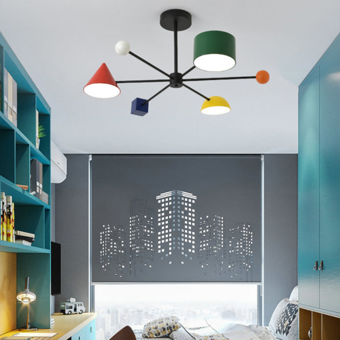 Luz colgante LED de hierro forjado Sputnik en moderna luz de techo de interior de estilo creativo con decoración de madera