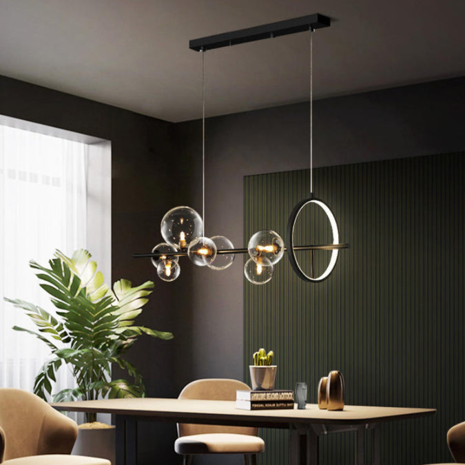Nordic-Style Island Ceiling Light Clear Spherical Island Chandelier with Glass Shade