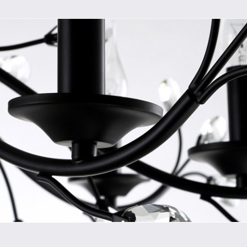 Black Tree Branch Shaped Hanging Light Vintage Crystal Living Room Ceiling Chandelier