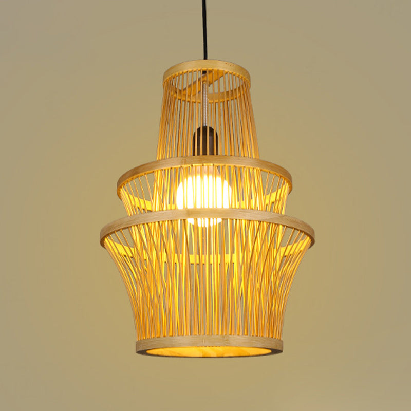 Lámpara de luz colgante simétrico beige moderno 1 lámpara de colgante de bambú de luz
