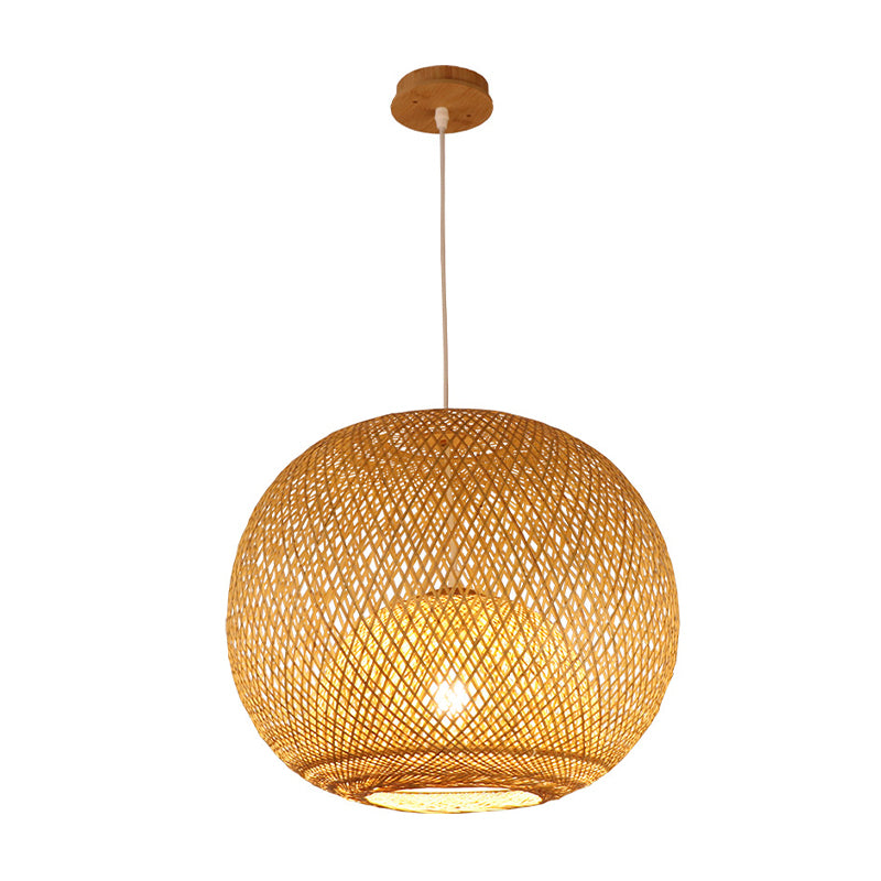 14"/18"/21.5" W 1 Light Dining Room Pendant Lighting Bamboo Modern Beige Hanging Ceiling Light with Globe Bamboo Shade