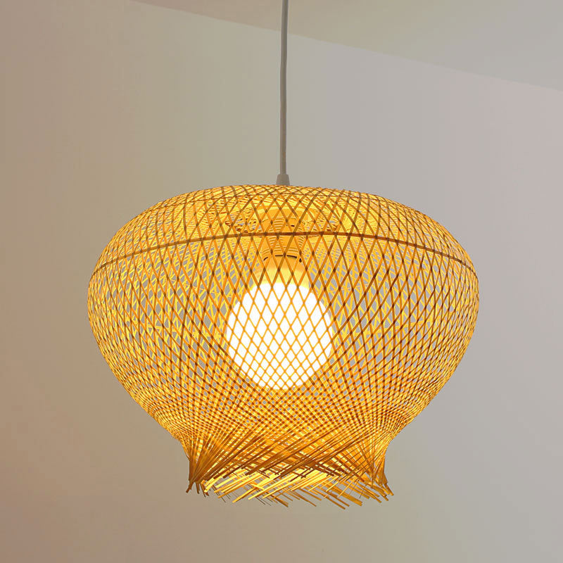 Moderna iluminación colgante en forma de nido bambú 1 comedor ligero luz de techo colgante en beige