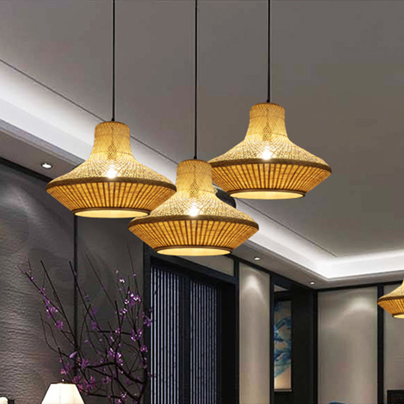 1 comedor ligero kit de luz colgante beige simple iluminación con tono de bambú de linterna